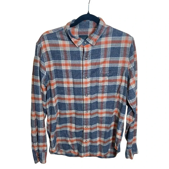 14th & Union men’s plaid flannel orange fall colors button up large - Picture 1 of 8